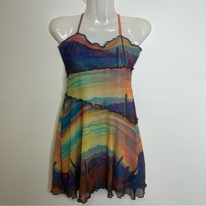 ◾️3/$25 Cider Mesh Desert Sunset Western Lettuce Trim Dress